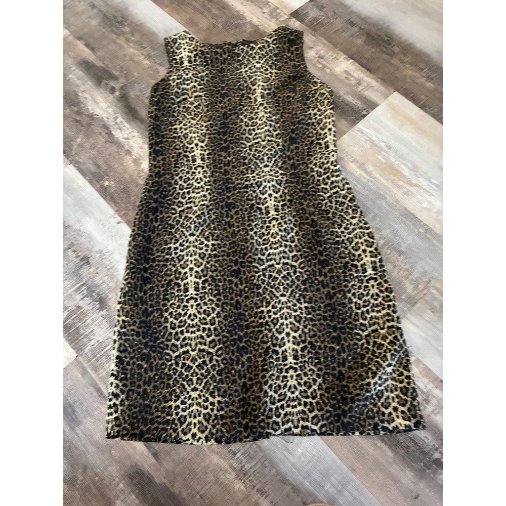 Betsy's Things Leopard Print Sleeveless Shift Dress Brown Tan Black Size m